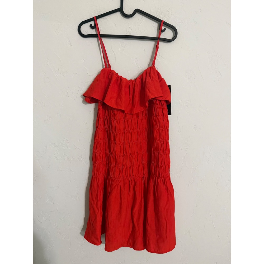 Future Collective Red Smocked Ruffle Mini Dress Small Adjustable Straps NEW